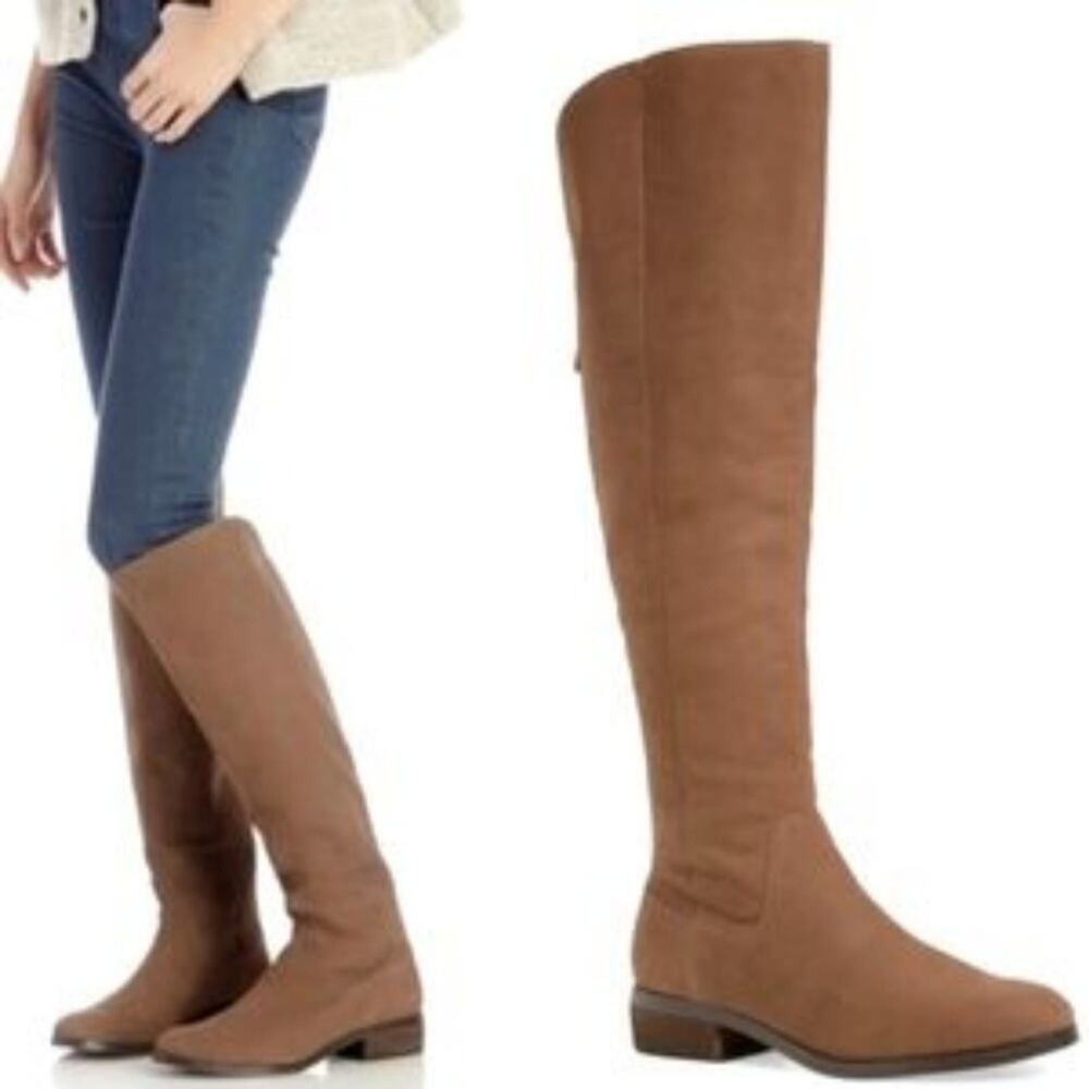 SOLE Society Favian Over The Knee Boots Brown Riding Boots Low Block Heel Casual